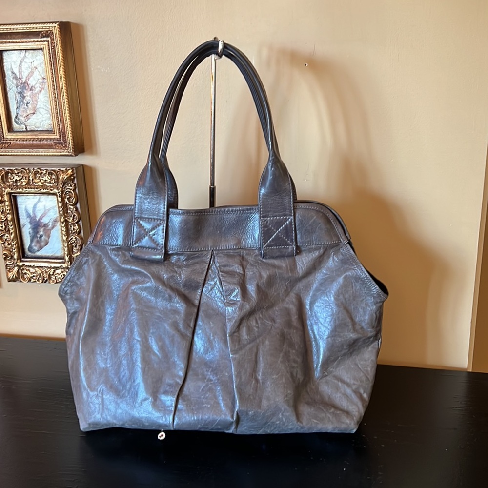 Velvet by Graham & Spencer buttery soft grey leather tote/handbag.